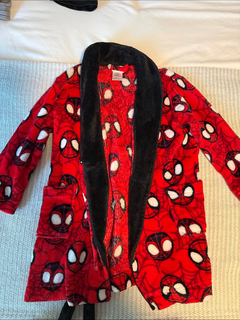 Spiderman Red Fleece Robe with Black Shawl Collar